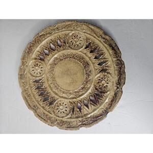 Art Pottery Glazed Vintage Ornate Plate 11.5 3729 Brown Tan